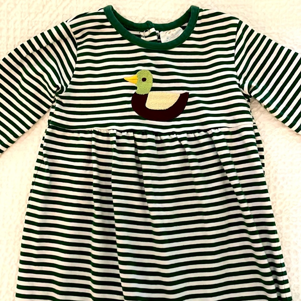 Stitchy Fish striped duck playsuit; size 18 month